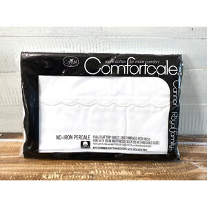 Vintage 1980s New Cannon Comfortcale Royal Family Full Flat Top Sheet Scalloped